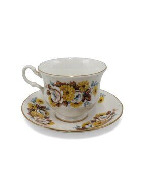 Vintage Royal Vale Footed Teacup & Saucer Bone China Floral England 8585